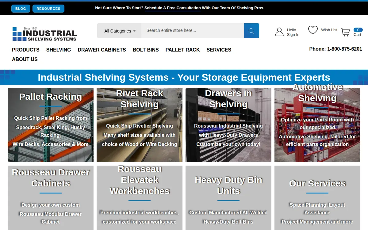 Homepage of Industrial Shelving Systems, INC.