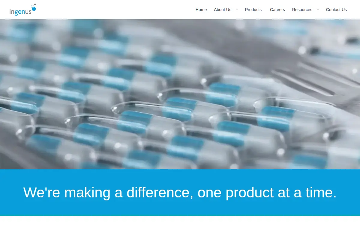 Homepage of Ingenus Pharmaceuticals, LLC.
