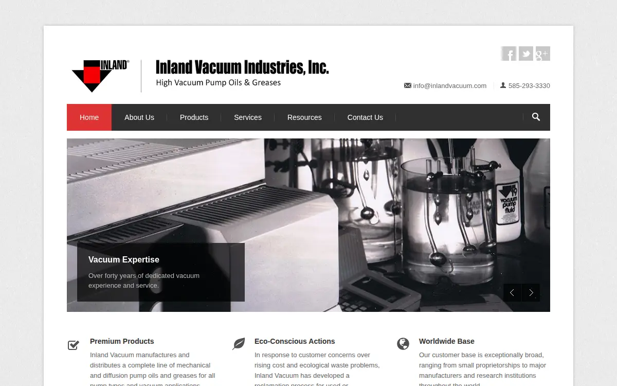 Homepage of Inland Vacuum Industries, INC.