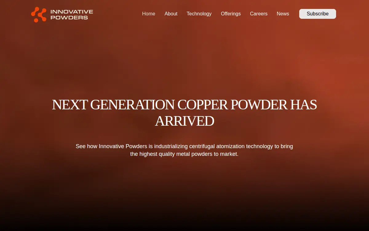 Homepage of Innovative Powders LLC