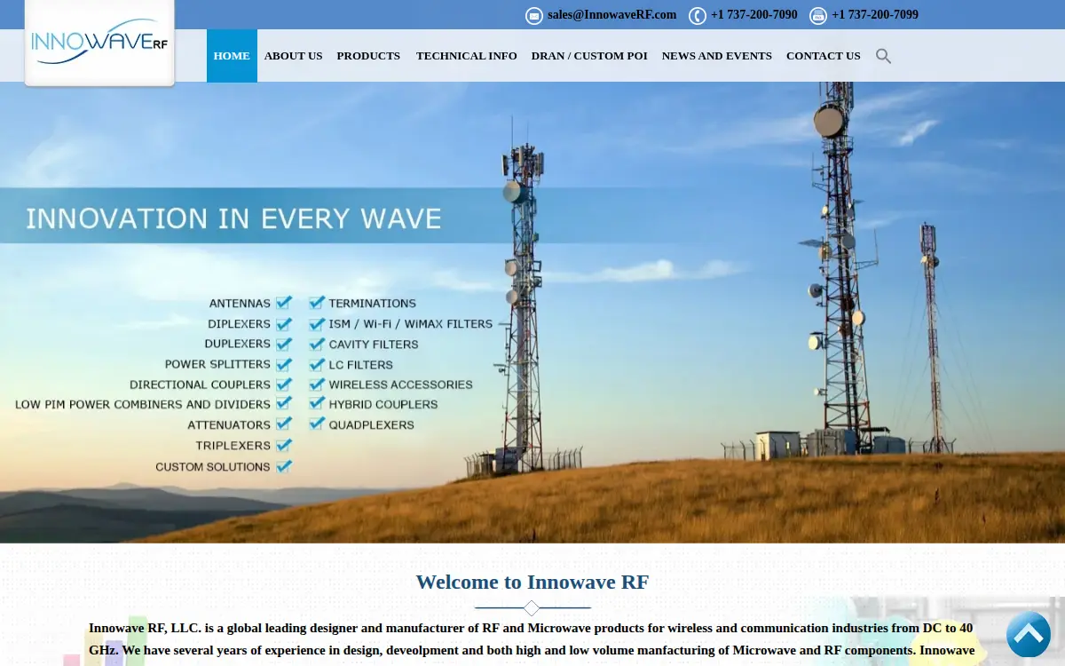 Homepage of Innowave Rf LLC