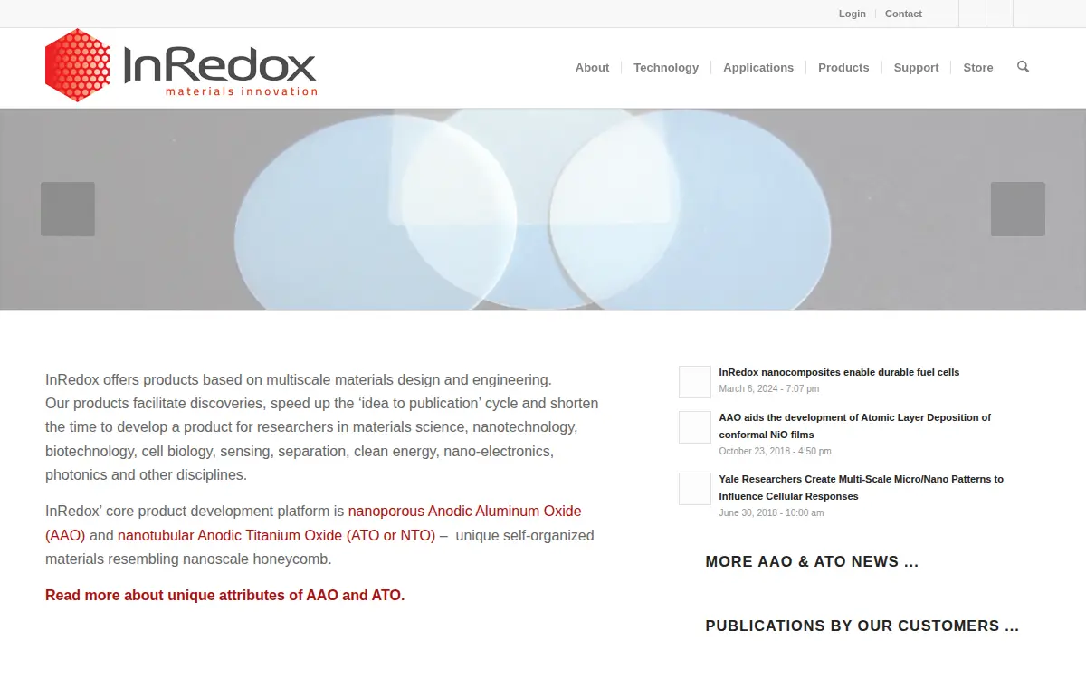 Homepage of Inredox LLC