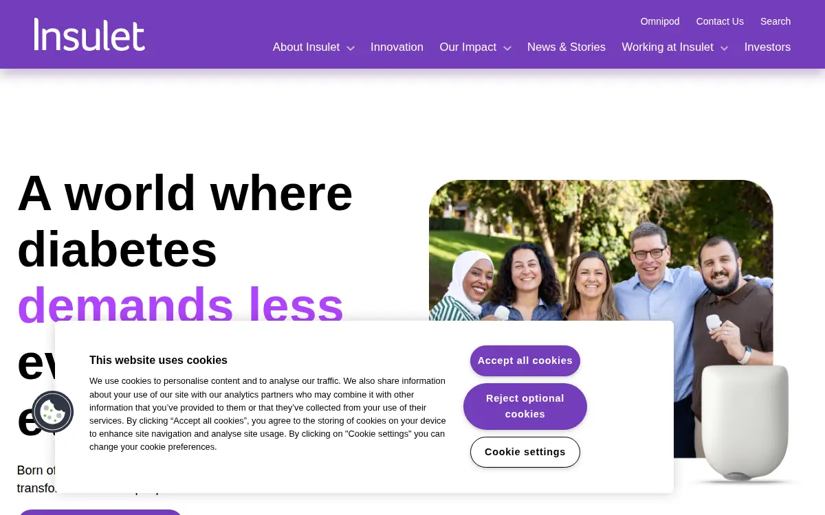 Homepage of Insulet Corporation
