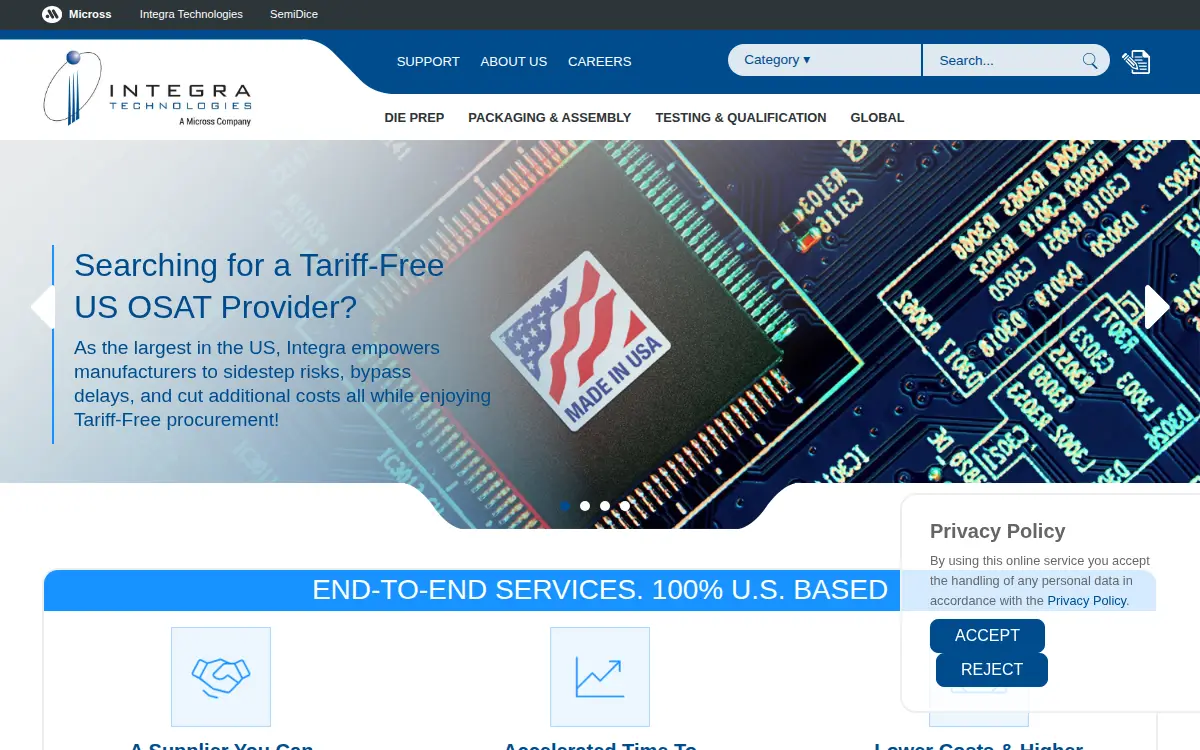 Homepage of Integra Technologies INC.