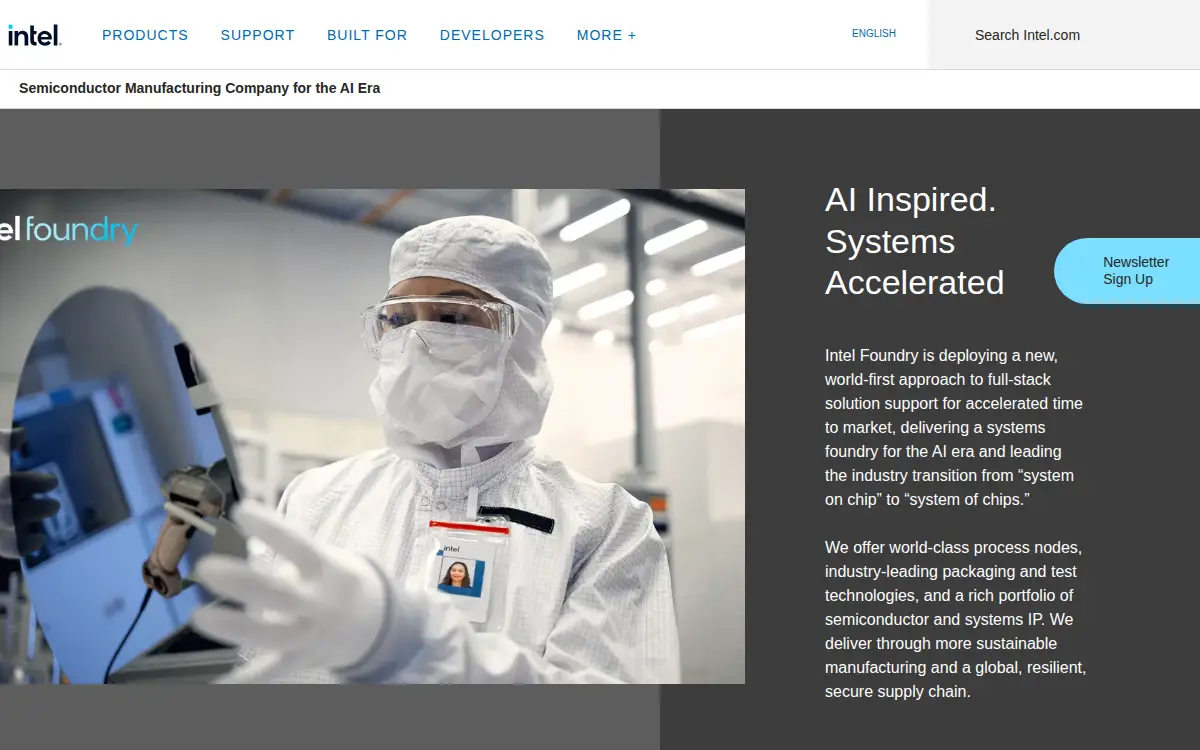 Homepage of Intel Corporation