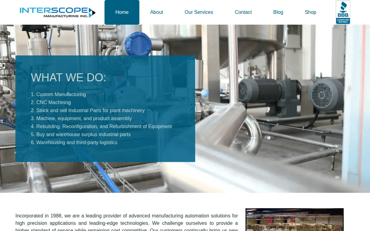 Homepage of Interscope Manufacturing INC