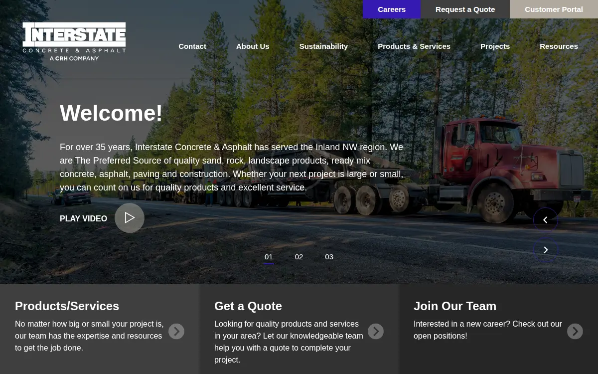 Homepage of Interstate Concrete and Asphalt Company