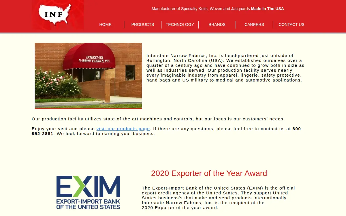 Homepage of Interstate Narrow Fabrics, INC.
