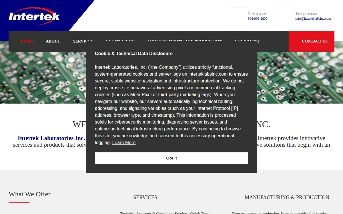 Homepage of Intertek Laboratories INC