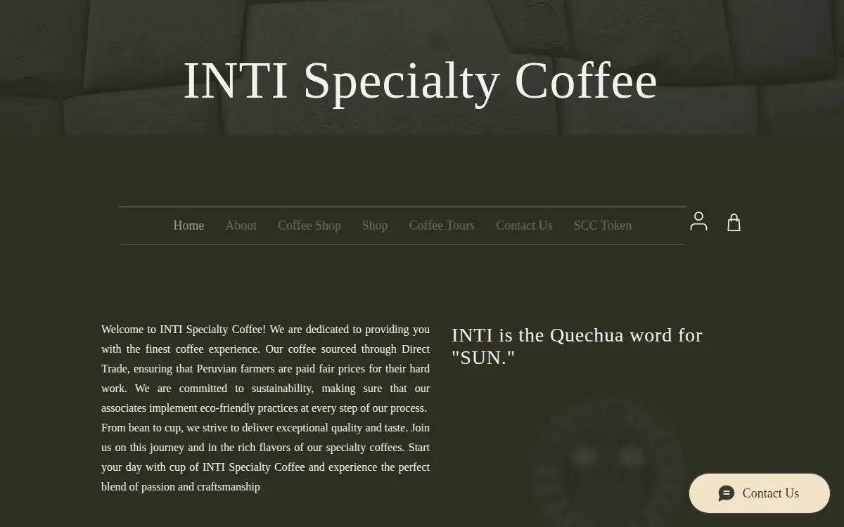 Homepage of Inti Coffee LLC