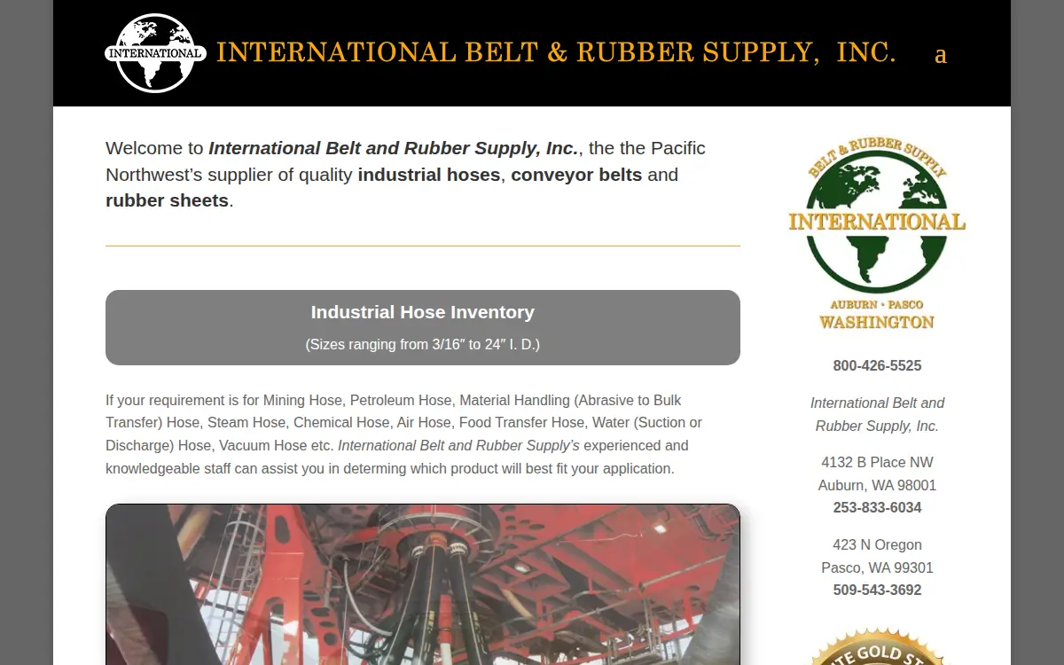 Homepage of International Belt & Rubber Supply INC