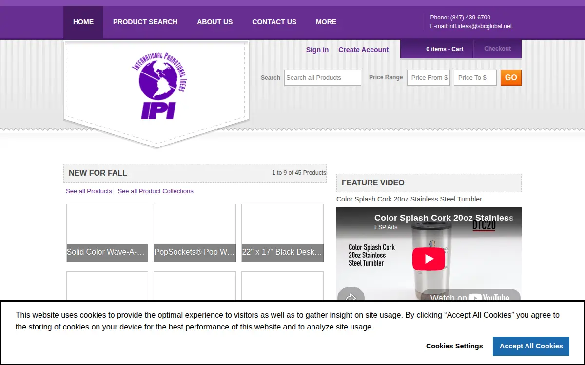 Homepage of International Promotional Ideas, INC.