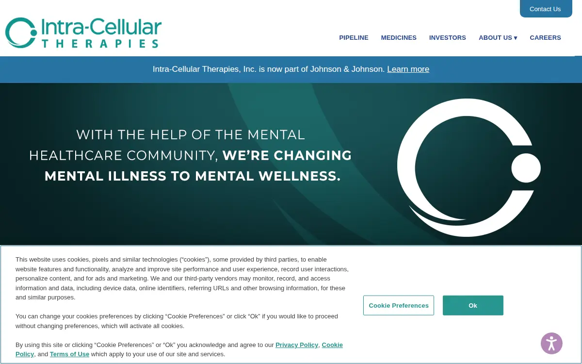 Homepage of Intra-cellular Therapies, INC.