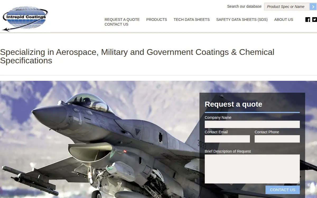Homepage of Intrepid Coatings INC