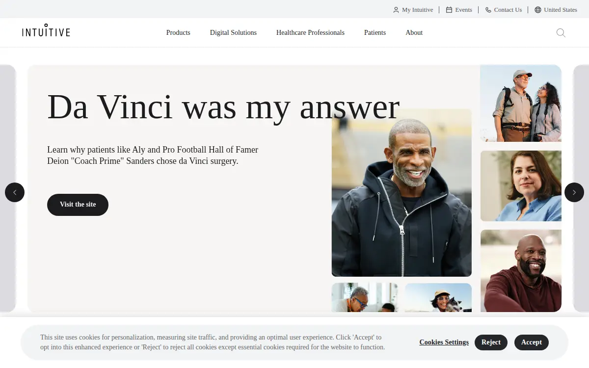 Homepage of Intuitive Surgical INC
