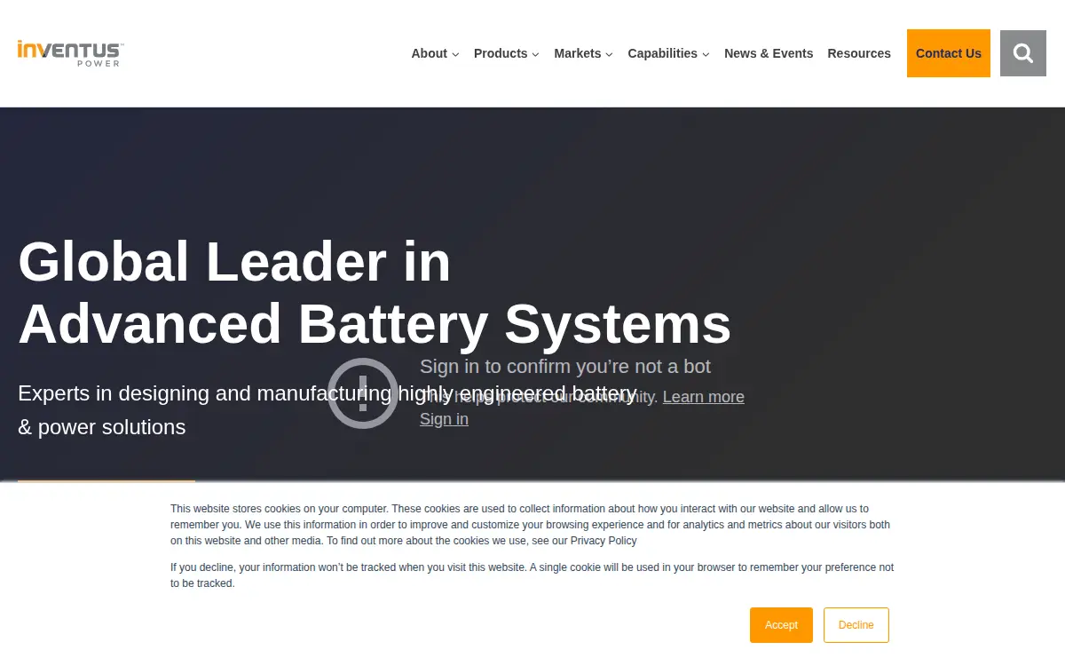 Homepage of Inventus Power (illinois) LLC