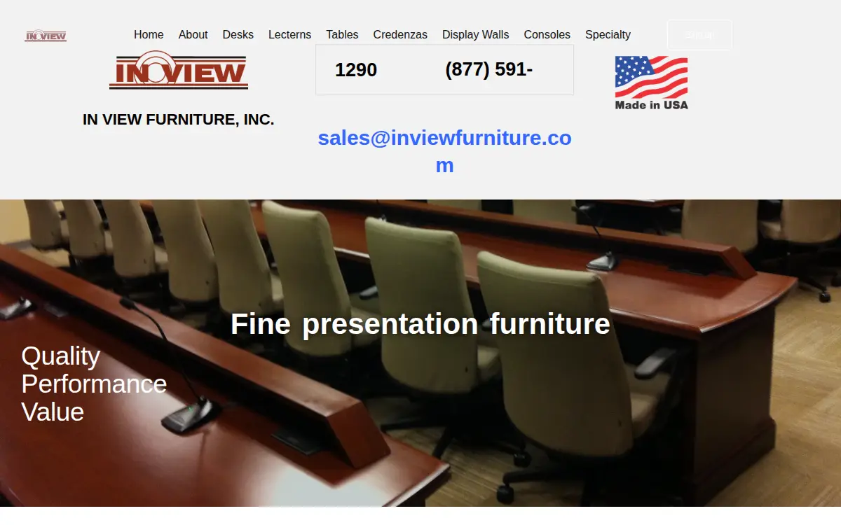 Homepage of In View Furniture, INC.