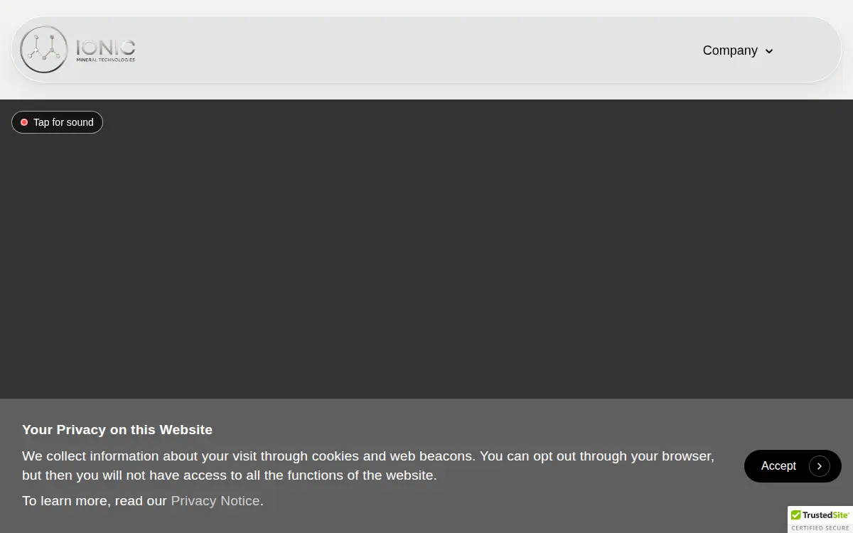 Homepage of Ionic Mineral Technologies, LLC
