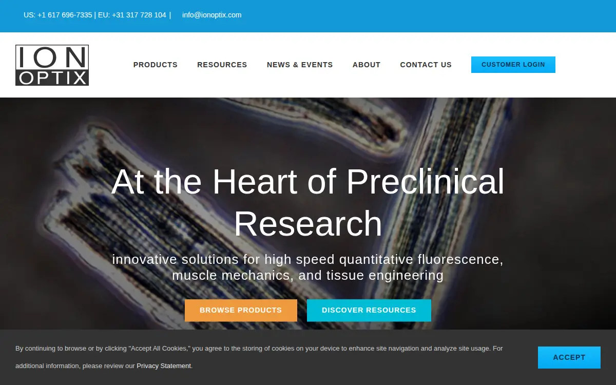 Homepage of Ionoptix LLC