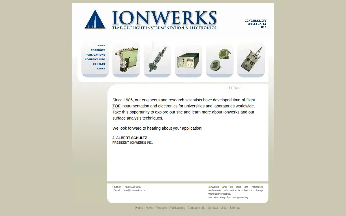 Homepage of Ionwerks, INC.