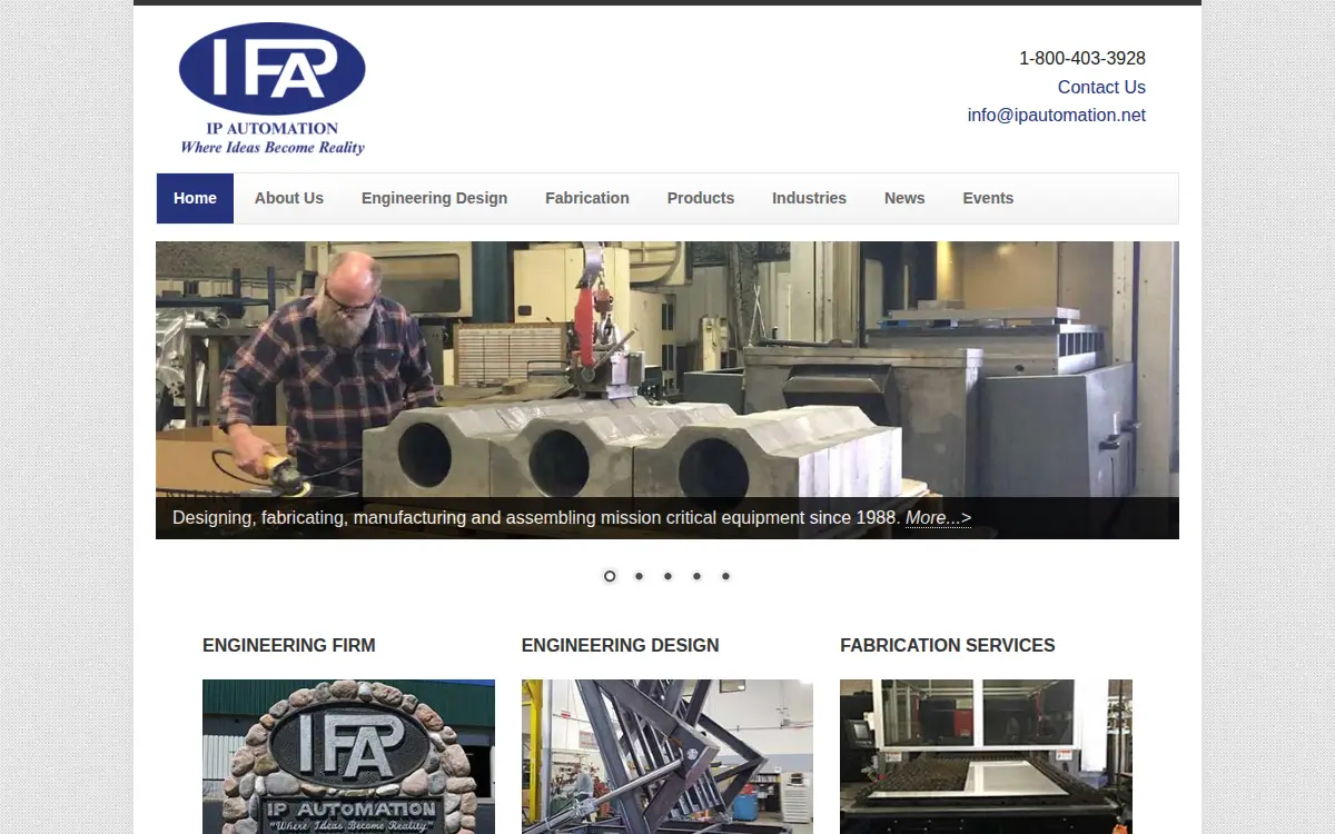 Homepage of I.p. Automation, INC