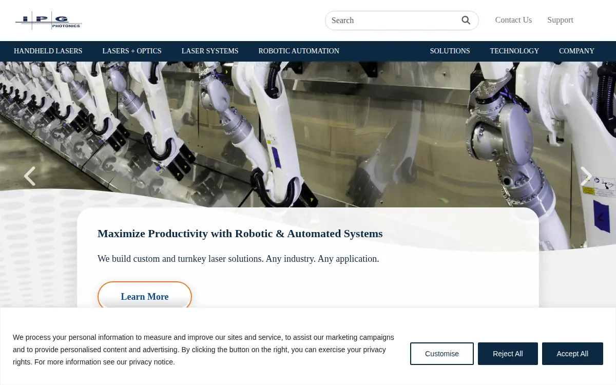 Homepage of Ipg Photonics Corporation