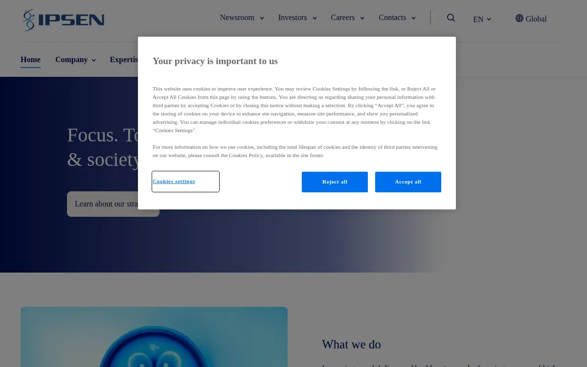 Homepage of Ipsen Biopharmaceuticals INC