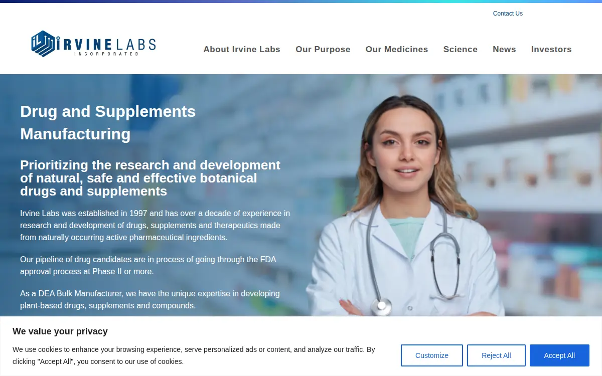 Homepage of Irvine Labs INC