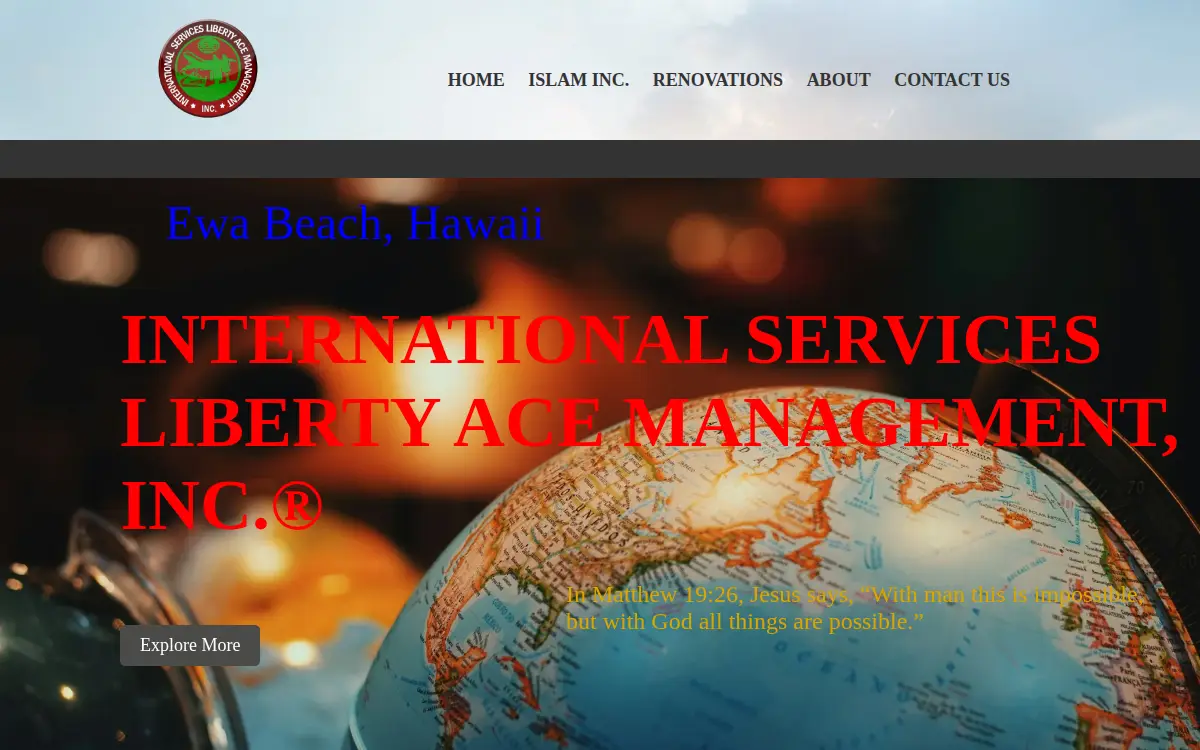 Homepage of International Services Liberty Ace Management, INC.
