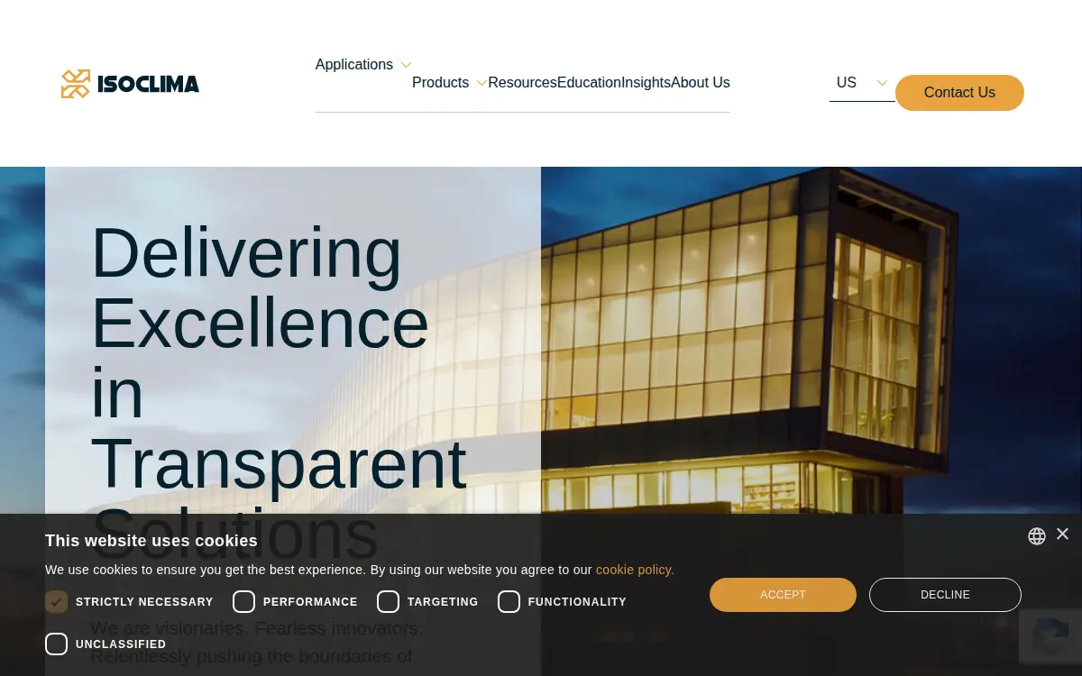 Homepage of Isoclima Specialty Glass LLC