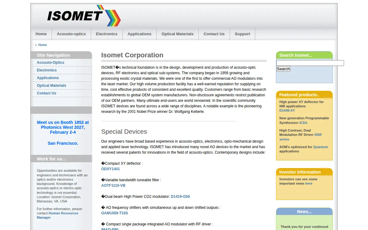 Homepage of Isomet CORP
