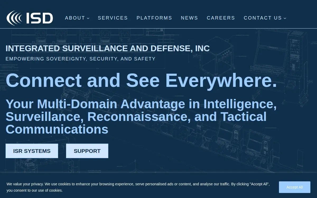 Homepage of Integrated Surveillance and Defense, INC.