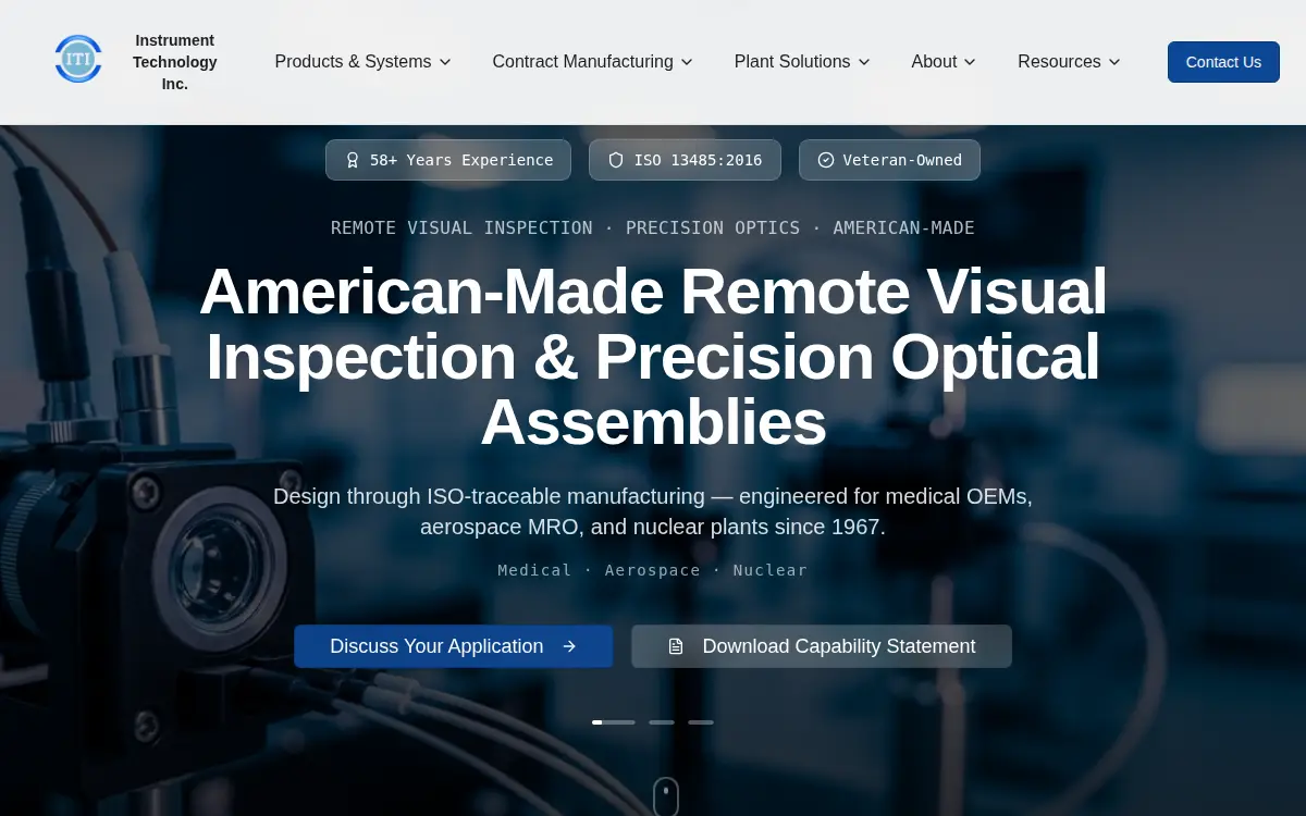 Homepage of Transom Scopes, INC.