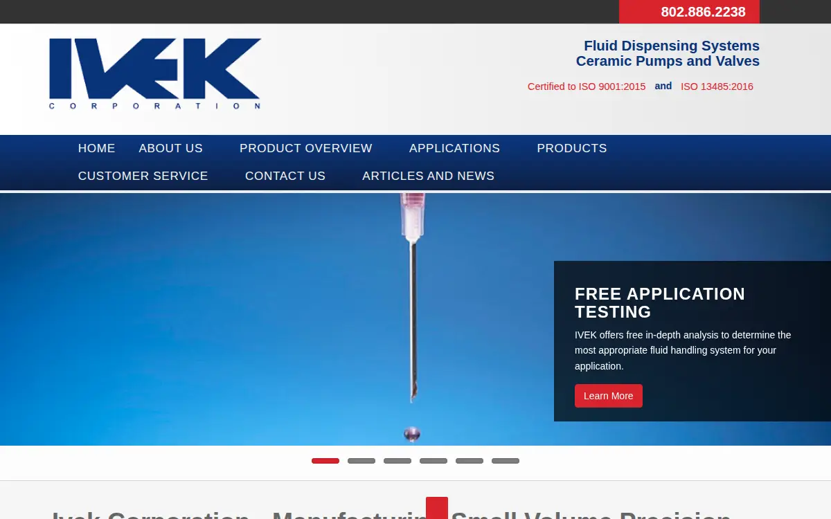 Homepage of Ivek CORP.