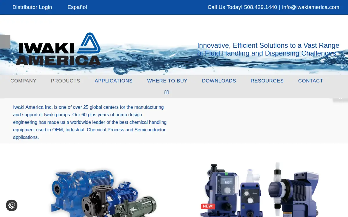 Homepage of Iwaki America Incorporated