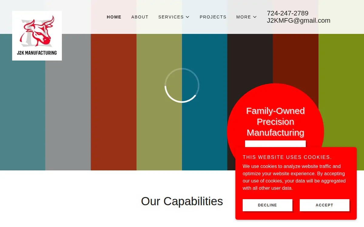 Homepage of J2k Manufacturing INC.