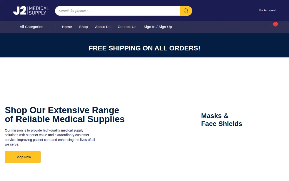 Homepage of J2 Medical Supply INC.