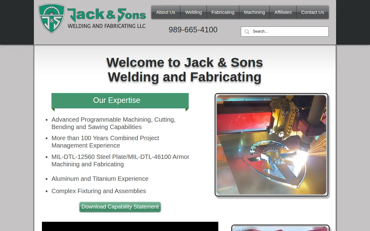 Homepage of Jack & Sons Welding and Fabricating LLC
