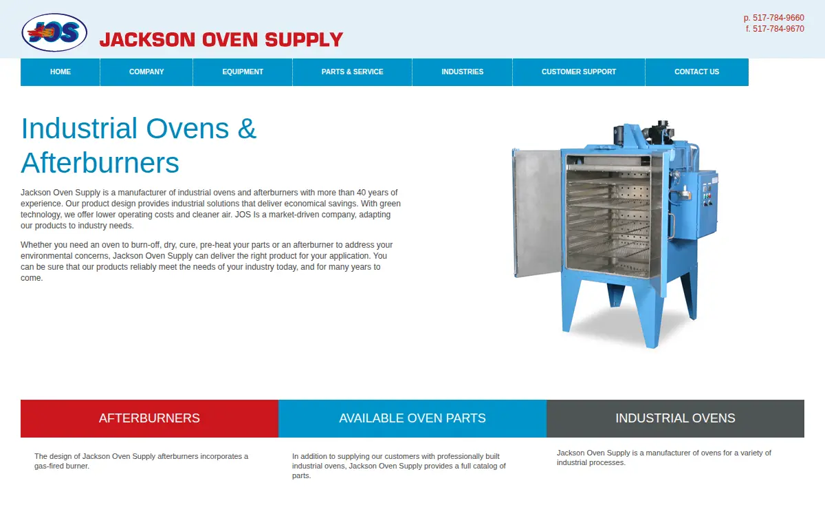 Homepage of Jackson Oven Supply INC