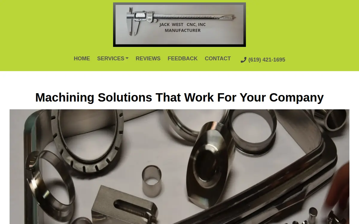 Homepage of Jack West Cnc, INC.