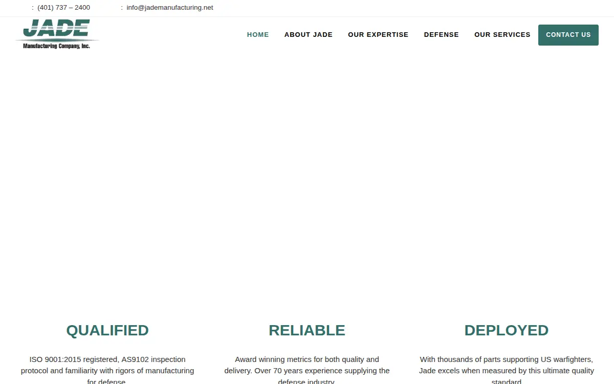 Homepage of Jade Manufacturing Co, INC