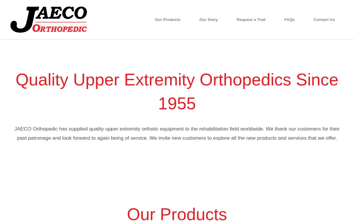 Homepage of Jaeco Orthopedic Specialties INC