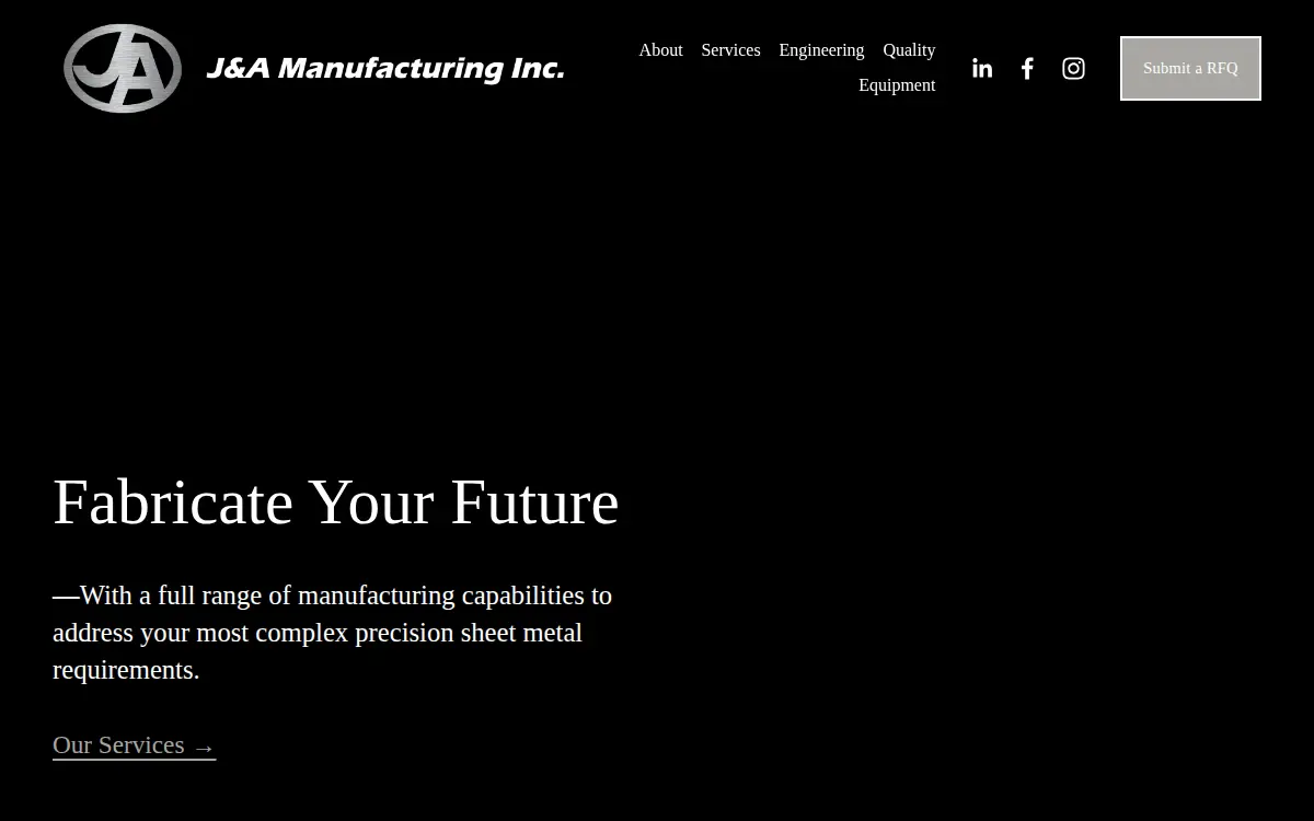 Homepage of J & a Manufacturing, INC.