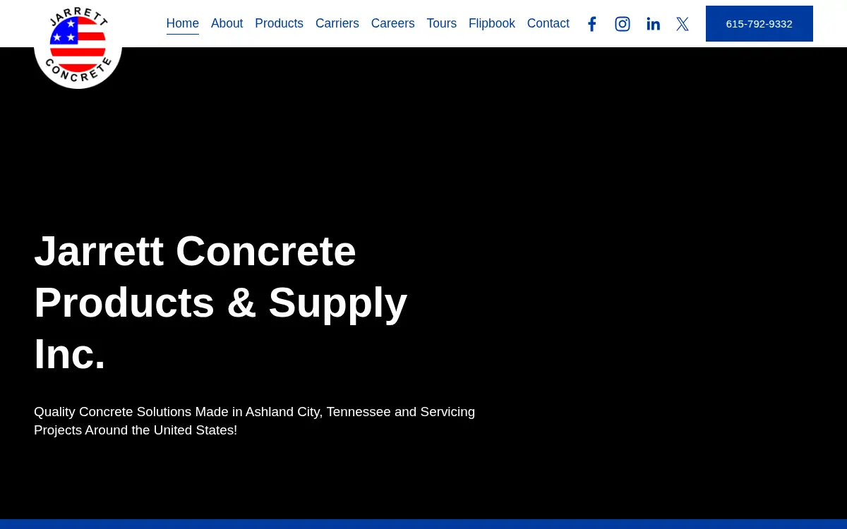 Homepage of Jarrett Concrete Products and Supply, INC.