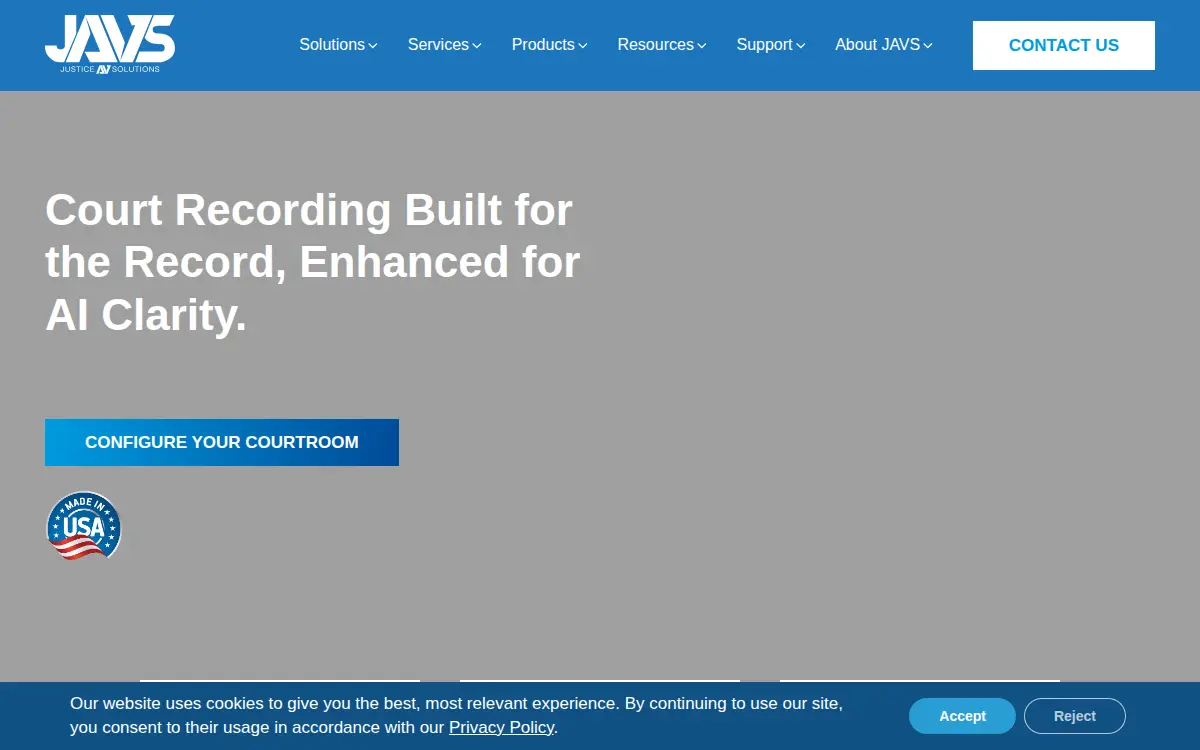 Homepage of Justice Av Solutions, INC.