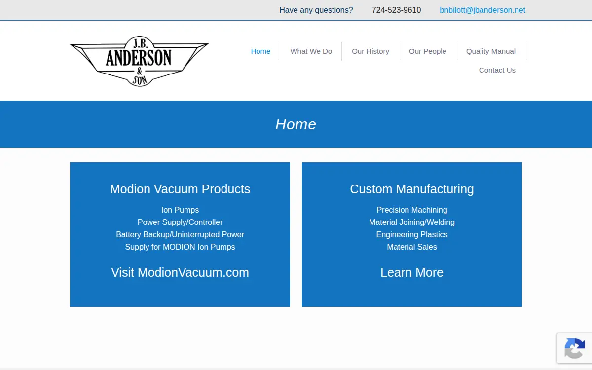 Homepage of J.b. Anderson & Son, INC