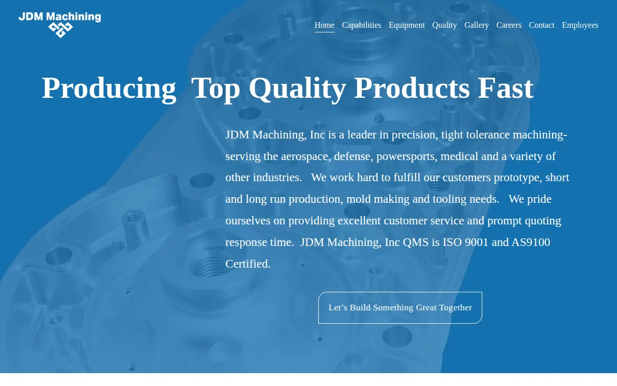 Homepage of Jdm Machining, INC.