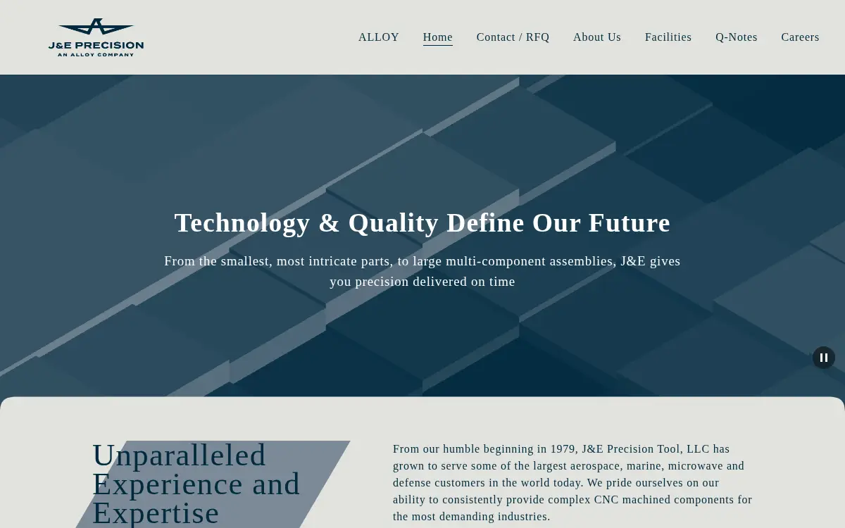 Homepage of J&e Precision Tool, LLC