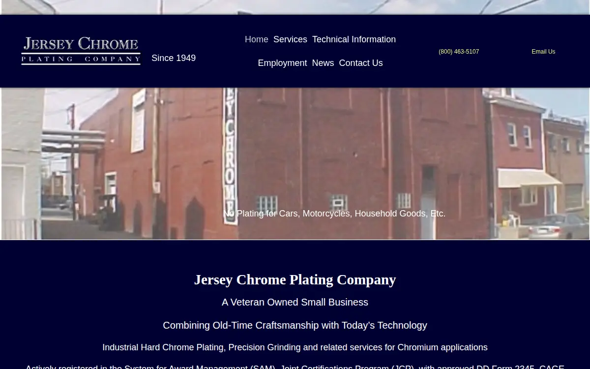 Homepage of Jersey Chrome Plating Company