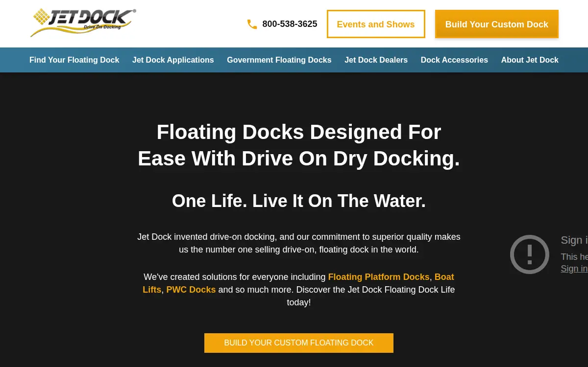 Homepage of Jet Dock Systems INC